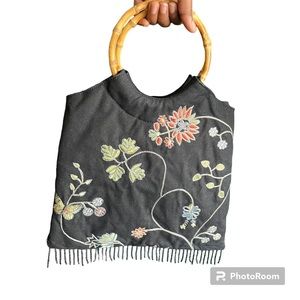 Bamboo Handle Floral Print Purse